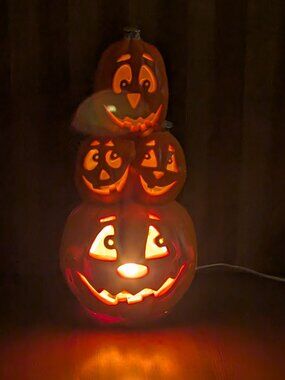 Vtg Jack-O-Lantern Pumpkin 4 Face Foam 1998 18" Blow Mold Paper Magic Group VGUC